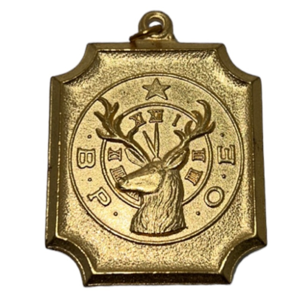 B. P. O. E. ELKS PENDANT MEDALLION CHARM GOLD TONE